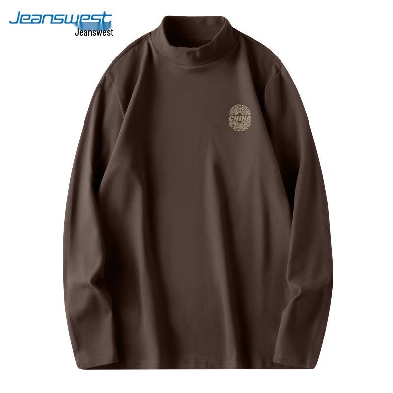 Jeanswest Men's Fleece-Lined Mock Neck Long Sleeve T-Shirt