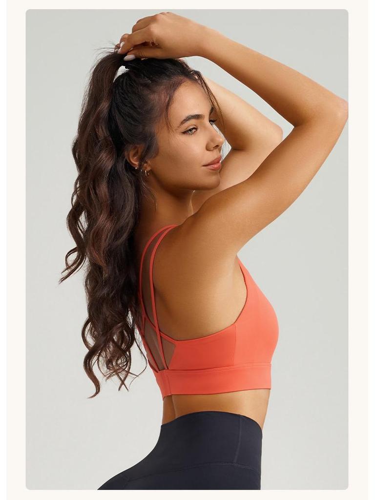 Women's Cross-Back Sports Bra with Thin Straps - Shock-Absorbing and Comfortable Yoga Fitness Wear with One-Piece Cup