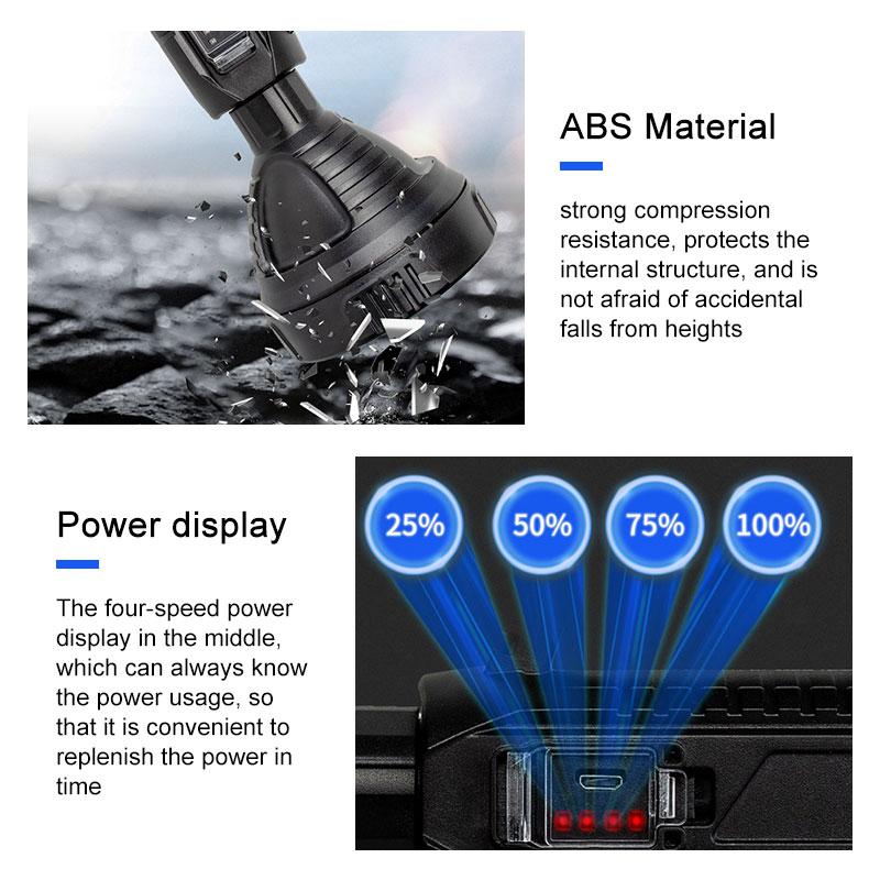 Powerful 10W LED Flashlight USB Rechargeable Torch Outdoor Waterproof Portable Camping Spotlights Built-in 18650 Lithium Battery