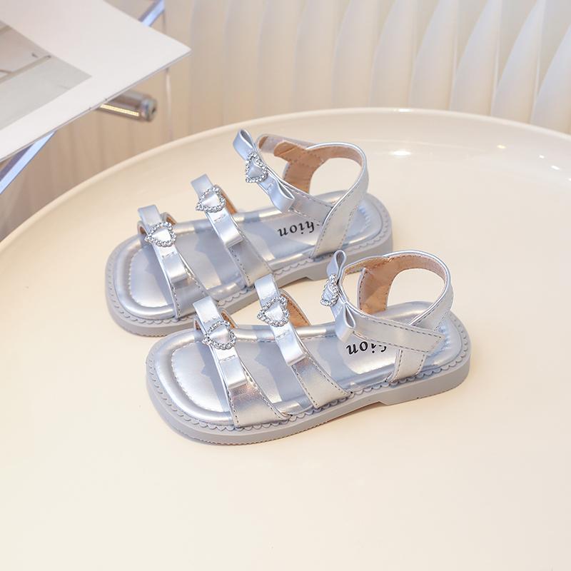 

Bling Rhinestone Heart Buckles Strap Sandals For Kids Girls Design Bowknot Sandalias Children Soft Summer Flat Shoes 26
