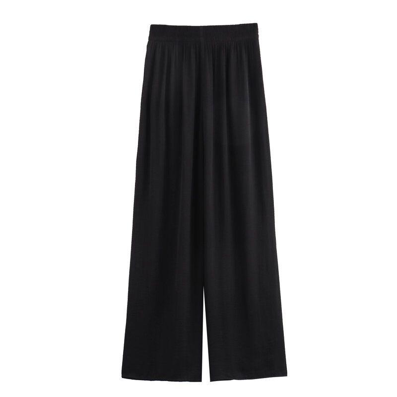 

Fashion Style 2024 Summer New Arrival Women s High Waist Versatile Slimming Stretch Waist Wide Leg Pants Pants 9929049 Black L