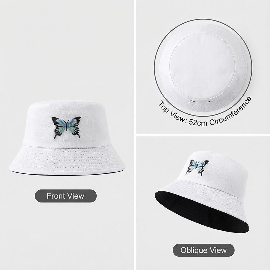 Children's Korean Style Butterfly Embroidery Bucket Hat - Spring/Summer Outdoor Sun Protection