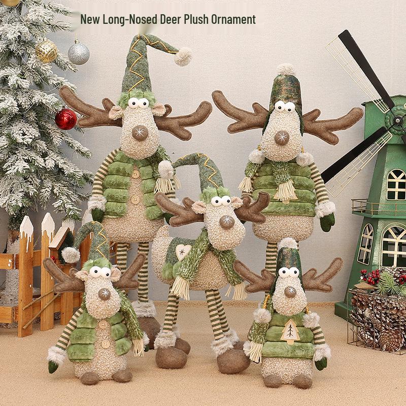 Cross-border Reindeer Plush Toy: Green Fabric Fawn Christmas Ornament for Hotel Window Display