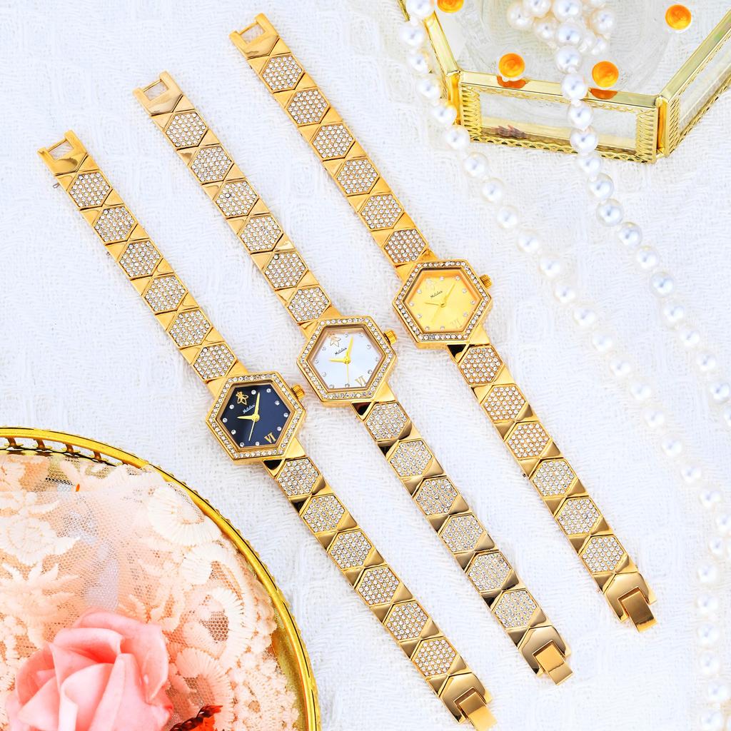 YaLaLuSi Luxury Gold Rhinestone Women Watch Elegant Dress Quartz Watch for Women Gift Box Set