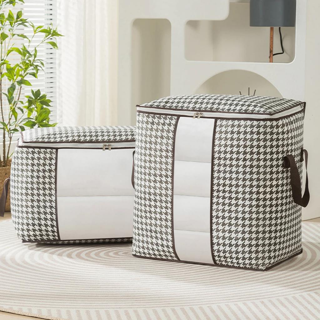 3 Stück - Aufbewahrungsbox mit großem Fassungsvermögen und Hahnentrittmuster, staubdichter Behälter mit Reißverschluss, Koffer Kleidung Steppdecken Organizer