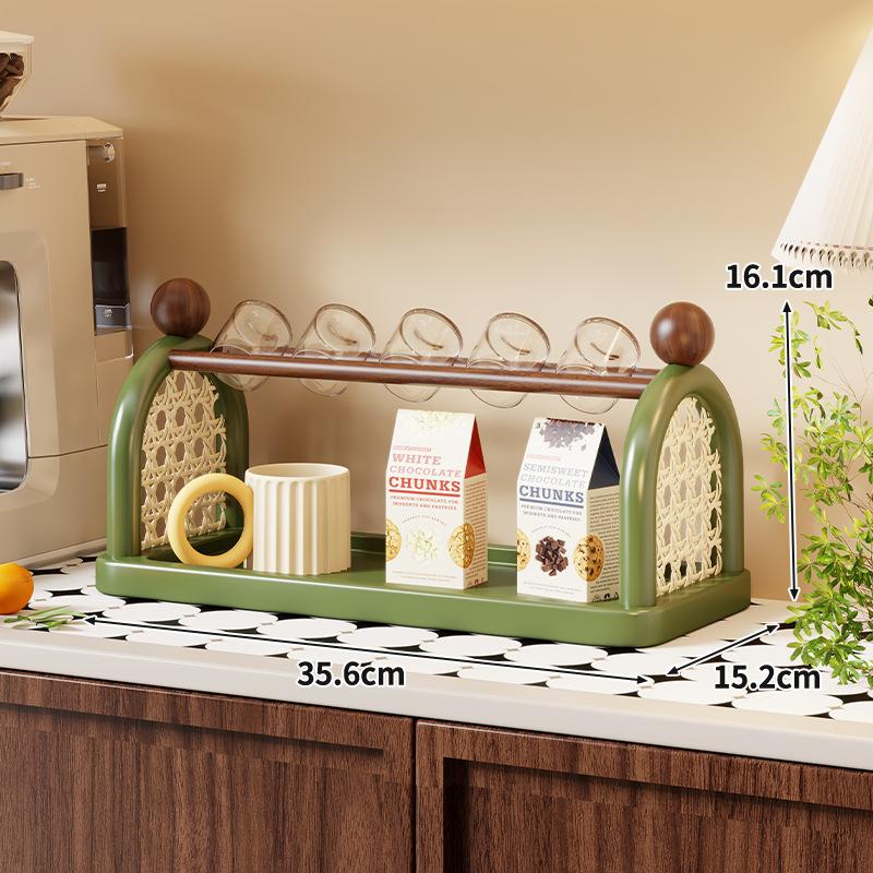 

Mid-Century Modern Cup Stand Multi-Tier Wooden Mug Rack with Drip Tray Countertop Coffee Mug Organizer Kitchen Multi-Tier Shelf