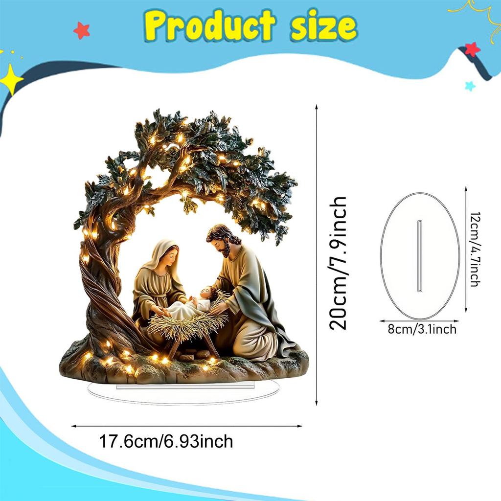 2D Acrylic Virgin Mary Statue Jesus Nativity Scene Figures Classic Exquisite Religious Decoration Christmas Desktop Home Decor