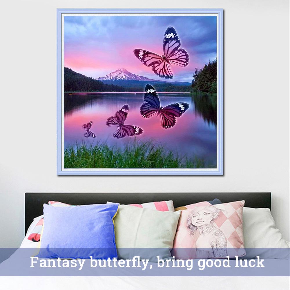 Full Round Drill Diamond Painting Kits Butterflies Lake DIY Cross Stitch Home Decor
