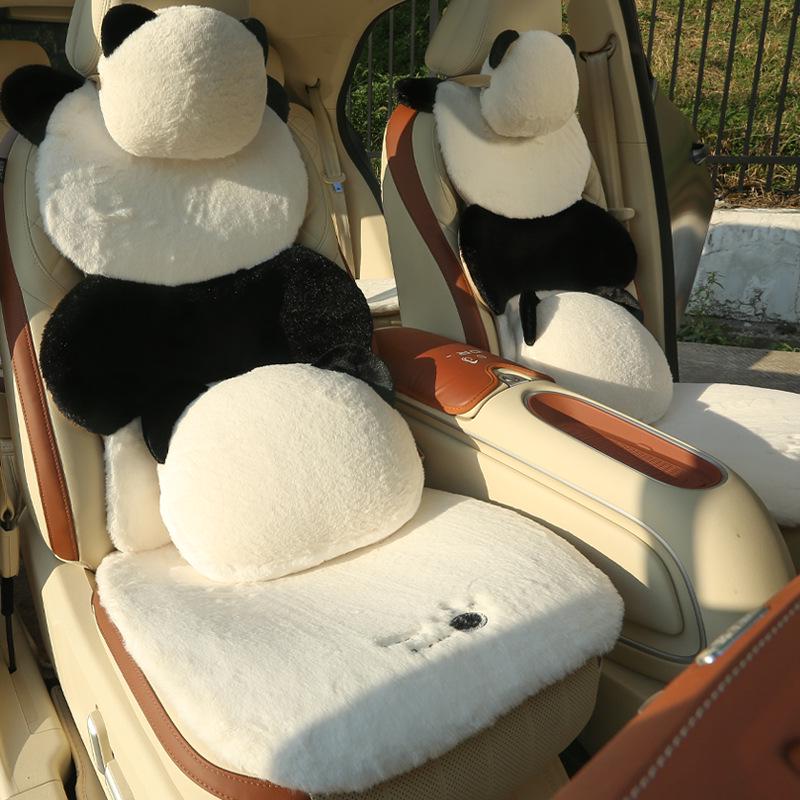 Luxury Faux Rabbit Fur Panda Car Seat Cushion - Universal Winter Cover
