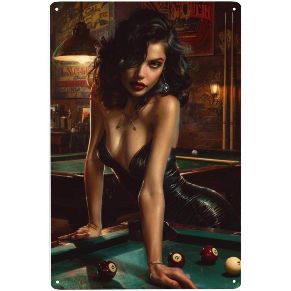 Vintage Billiard Hall Decor Metal Sexy Billiard Girl Metal Tin Sign For Billiard Hall Billiard Wall Art Wall Decor 20x30cm（7.8x11.8inch）