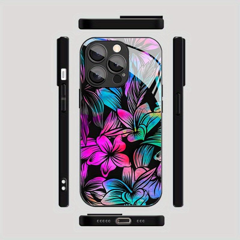 Colorful Hibiscus Leaves Pattern Tempered Glass Phone Case For iPhone 17 16 15 14 13 12 11 Pro Max 17 Air 7 8 Plus XR XS X Cover