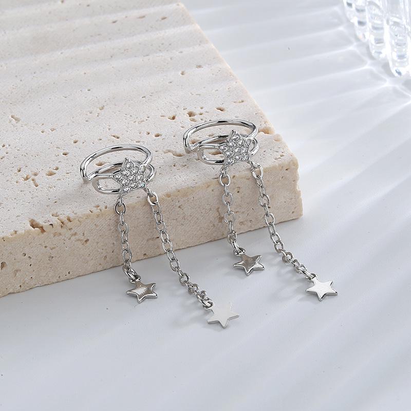 Good Morning Double-Layer Ear Cuff: Stylish No-Piercing Star Tassel with Sparkling Diamonds for Women