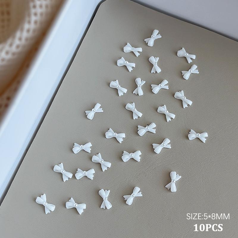 10Pcs Kawaii 3D White Blue Ribbon Bowknot Bow Pearl Nail Art Diy Nails Accessories Decoration Charms