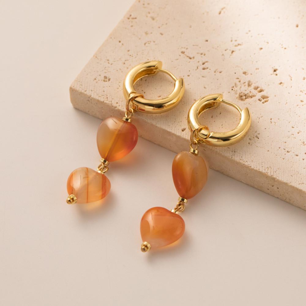 2023 New Heart Design Natural Stone Earrings For Women Orange Fall Fashion