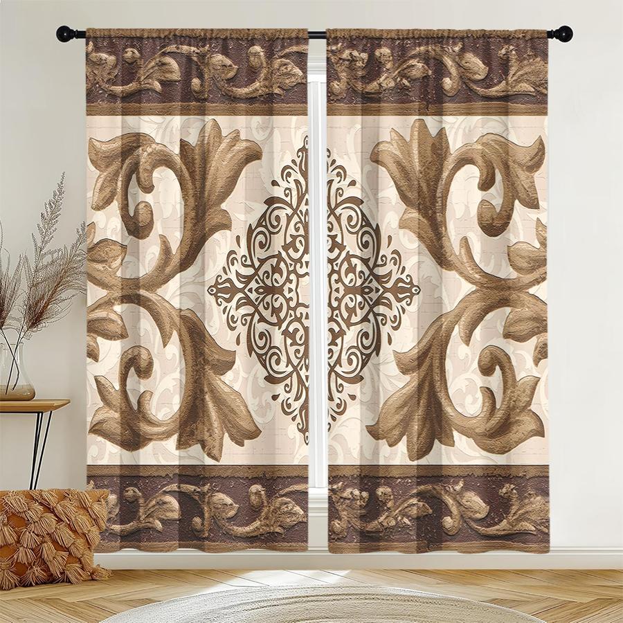 Set Of 2 Vintage European Style Curtains Floral Patterns Privacy Protection Home Decor Curtain Made Polyester With Pole Pocket