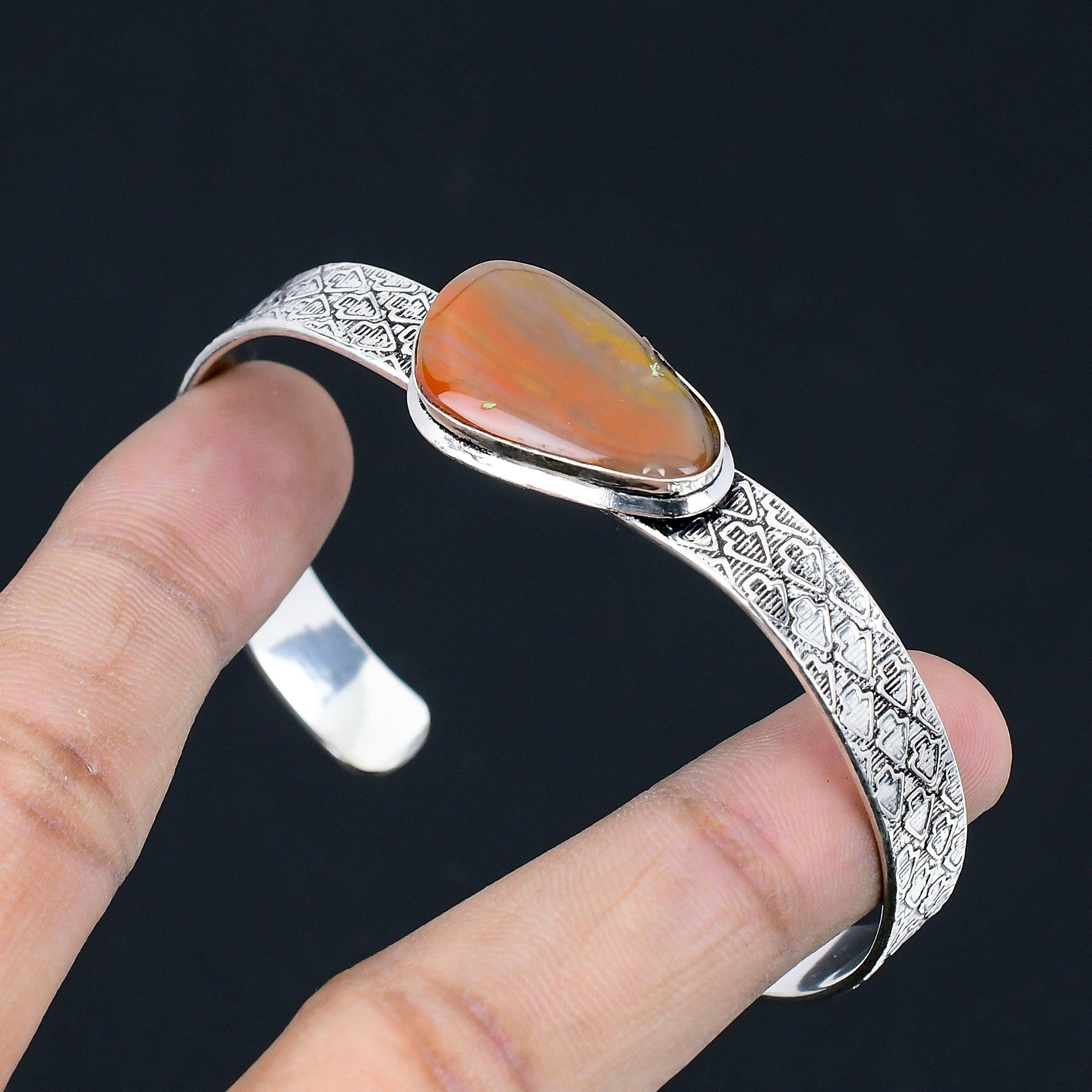 

Halloween Deal Pear Landscape Jasper Gemstone New Bangle Jewelry Sterling Silver Adjustable