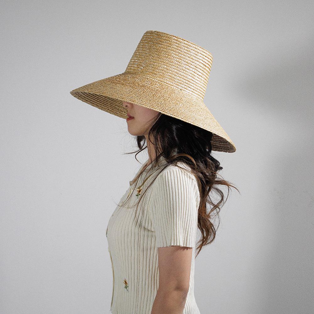 Europe, America, spring and summer fashion simple light board, ring top, big eaves, straw straw, basin hat, outdoor beach sun protection and sunshade
