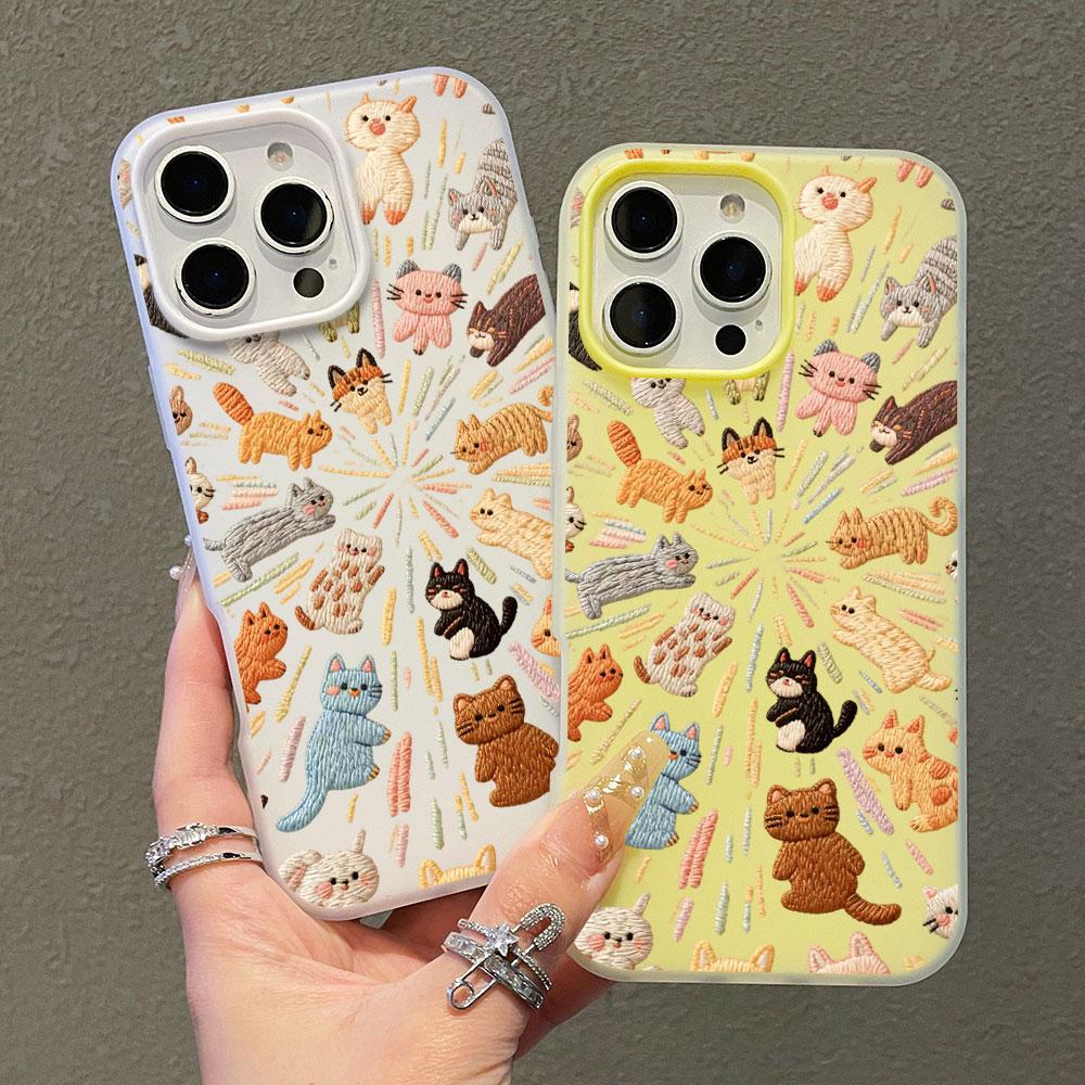 Phone Case For Samsung Galaxy S26 Ultra S25 FE S24 S23 S21 S22 Plus A56 A55 A54 A37 A36 A34 Knitted Cute Cat Candy Color Cover