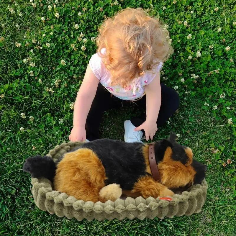 Simulation Fur Animal Home Furnishings Realistic Sleeping Breathing Dog Toy Plush Animal Doll Children
