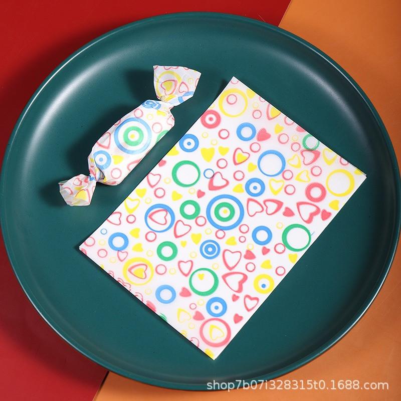 100Pcs/pack Cartoon Printed Handmade DIY Nougat Candy Packaging Oil Papers Milk Taffy Wrapper New Year Holiday Party Decoration