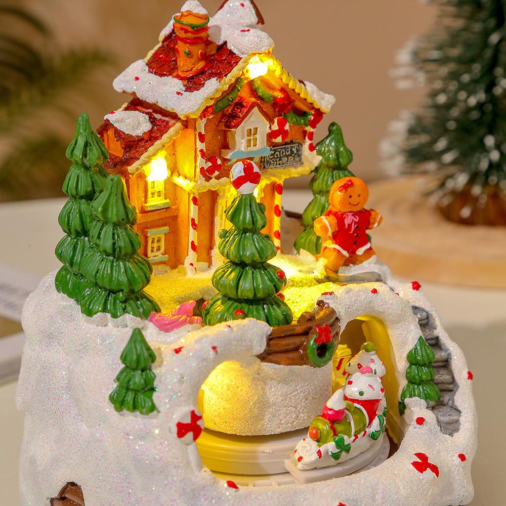 YL-2347 Glowing Music Snow House) Christmas Creative Ornaments Glowing Music Train Rotating Snow House Christmas Gift