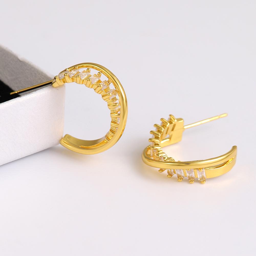 C-Shaped Multicolor Zircon Ear Stud Trendy Punk Hoop Earrings in Brass Copper Silver Gold Plated for Parties Weddings Gifts Zircon Hoop Earrings