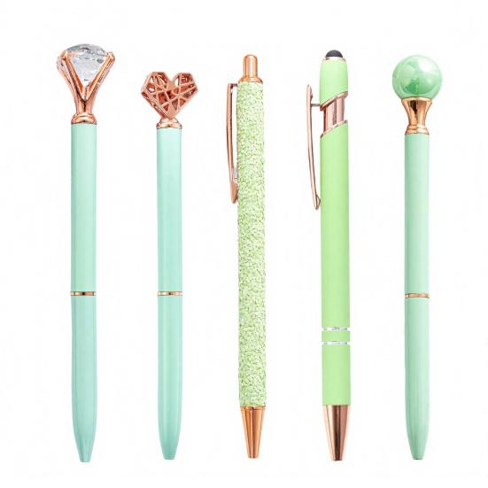 Metal Diamond Ballpoint Pen 5PCS Pens, with Sparkling Rhinestone Decor, Luxury Glitter Writing Smooth Press Mechanism Pen, for Kids Adults Stationery