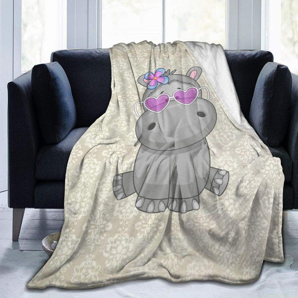 Lovely Hippo Throw Blanket Cute Cartoon Flannel Blanket for Couch Bed Travel Outdoor Home Decor Warm Fuzzy Blanket for Boys Girl