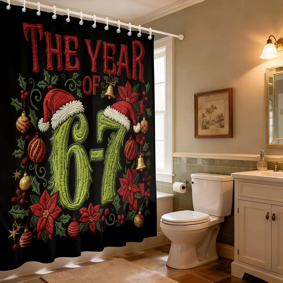 

GAE1pc Merry Christmas 67 Element Printed Waterproof Shower Curtain Partition Privacy Hanging Curtain with 12 Hooks Multiple S 90x180cm