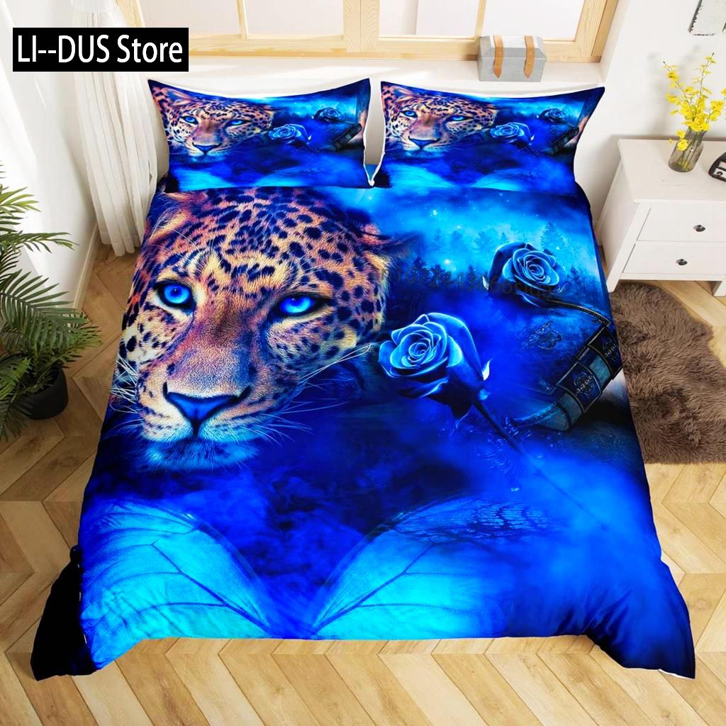

Comforter Leopard King Red Rose African Safari Animals Microfiber Rose Floral Cheetah Jungle Print Bedding Set Comforter (quilt)-EU Single(135*200cm)3pcs
