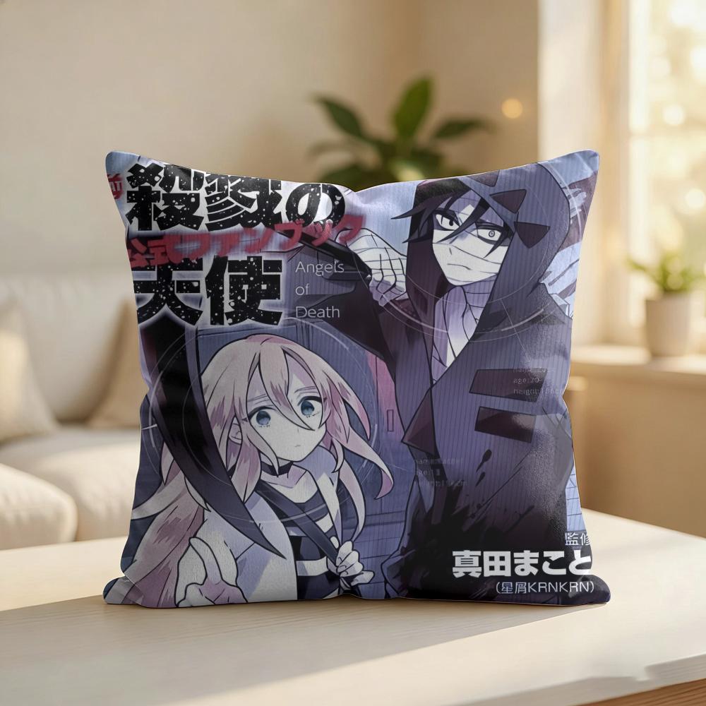Aangels Of Deaths Anime Cushion Cover Silky Short Plush Invisible Zipper Dustproof Sofa Pillow Case For Home Decor