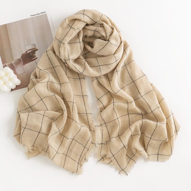 New Herringbone Pattern Single Color Versatile Imitation Cashmere Scarf for Women Simple Casual Style Tassel Warm Shawl