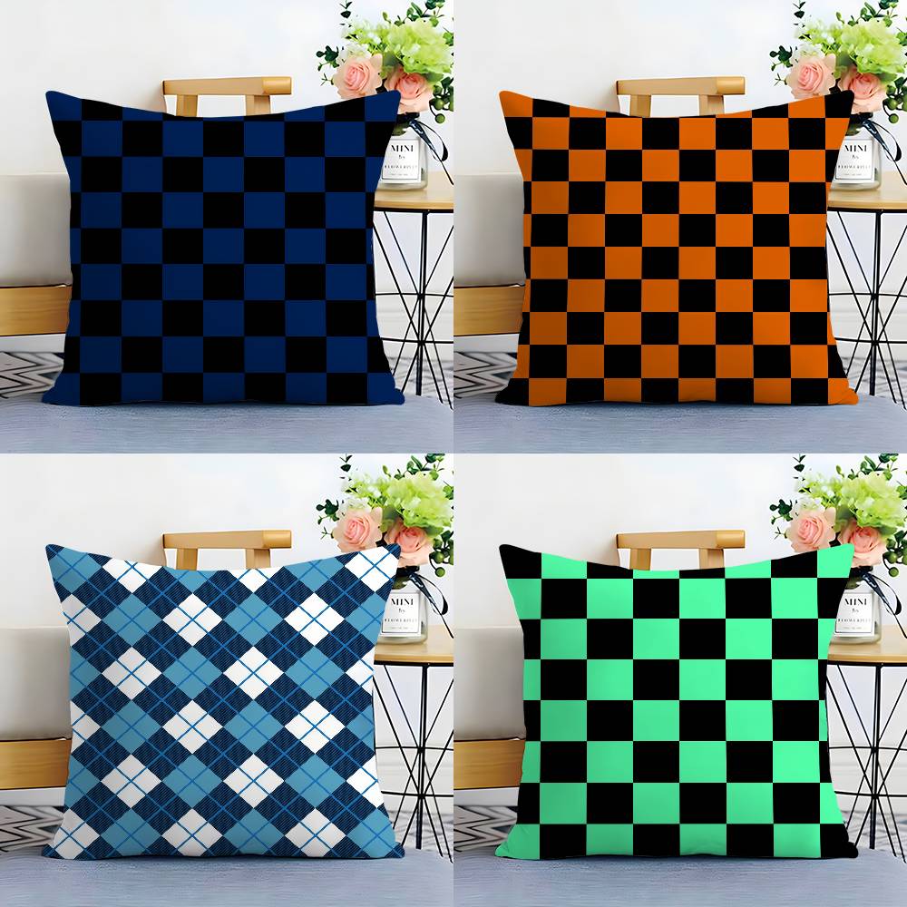 Black White Checkerboard Pillow Case Plush Fabric Soft Double Sided Print Sofa Cushion Cover Throw Pillow Covers