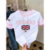 Womens Short Sleeve Color-Block ENGLAND STRIPE Print Y2k T Shirt Girl Round Neck Tee Outdoor Sports Adult Women's T-Shirt