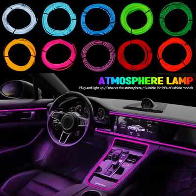 1/5M Car Interior LED Ambient Strip Lights with USB Driver EL Wire Neon Ambient Lighting Decoration DIY Auto Atmosphere Lamp