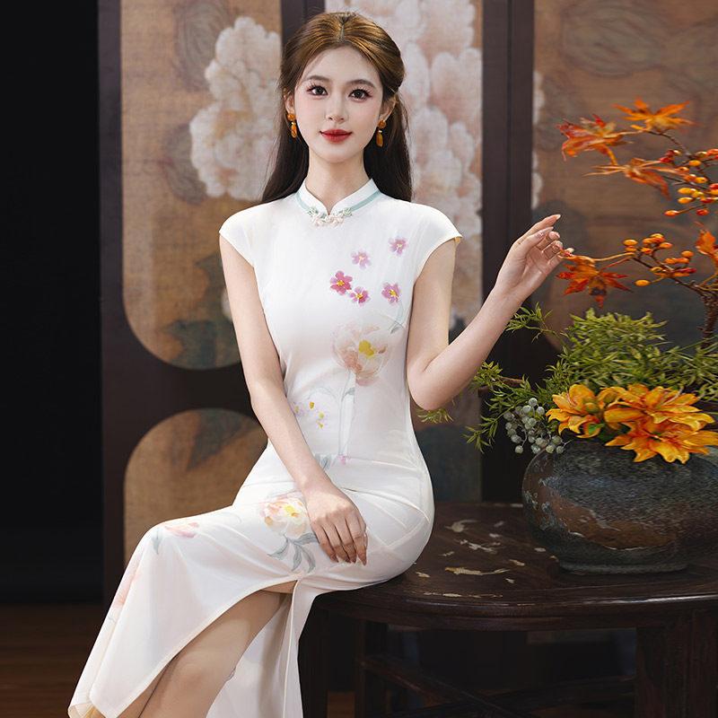 White national style new Chinese style Suzhou sleeveless long cheongsam improved young 1011 new women's high sense summer