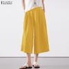 ZANZEA Women Casual Elastic Waist Loose Summer Capris Pants