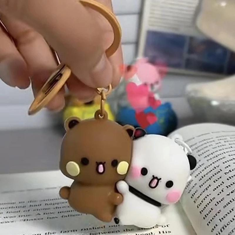 2Pcs Cartoon Anime Panda Bubu Dudu Magnetic Keychain Cute Backpack Pendant With Toy Figures Couple Key Accessories Small Gifts
