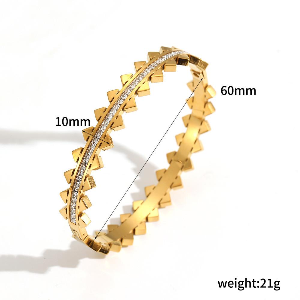 Vintage Zircon Stainless Steel Bracelet For Women With Open Clasp Jewelry Accessory