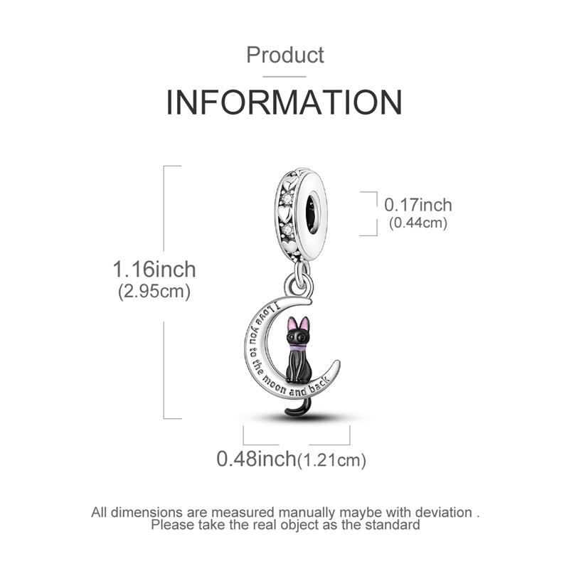 925 Silver Charms Bead CZ Zircon Celtic Black Cat Dangle Fit Bracelet DIY Women Jewelry Gift