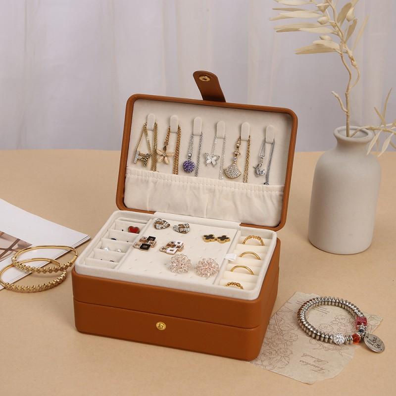 3-Tier PU Leather Jewelry Organizer Box With Dustproof Cover Earrings Studs Rings Storage