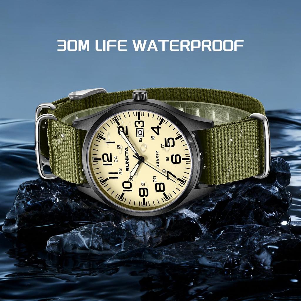 Sunkta Fashion Luminous Men Watches Casual Military Nylon Strap Waterproof Arabic Numerals Men Quartz Watch