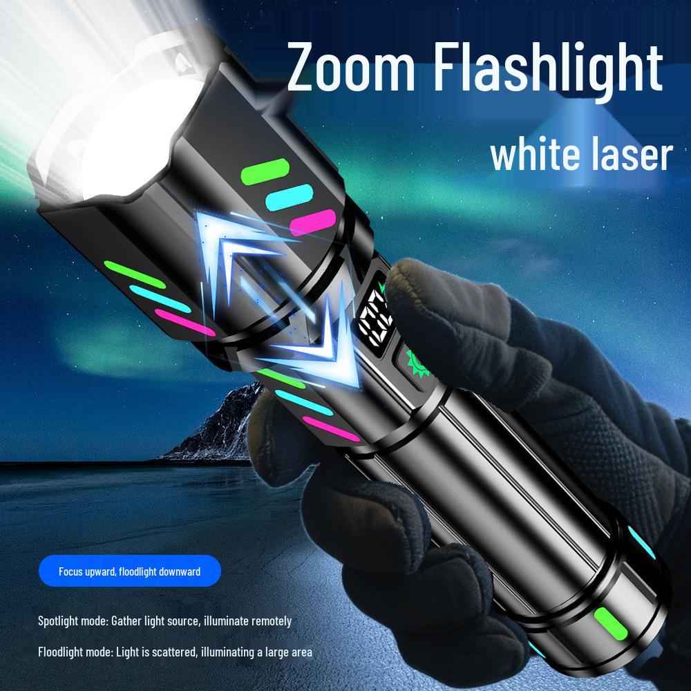 Cross-Border High-Intensity Portable White Laser Flashlight with TYPE-C Charging - Super Bright, Long-Range, Multifunctional Outdoor Handheld Light