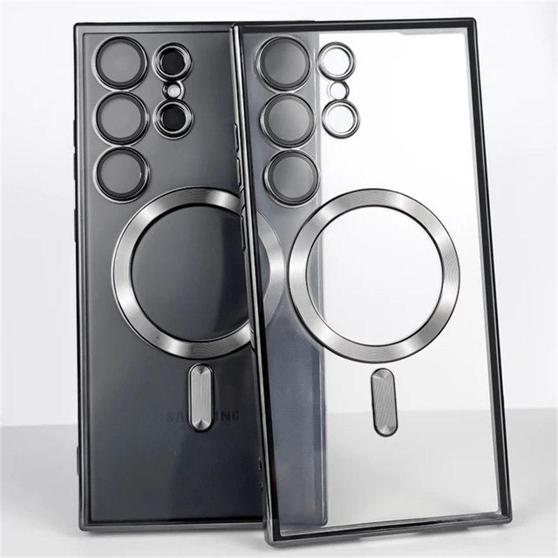 

Прозрачный чехол Magsafe для Samsung Galaxy S21 S22 S23 S24 Ultra Plus, магнитный силиконовый чехол с беспроводной зарядкой Samsung S24