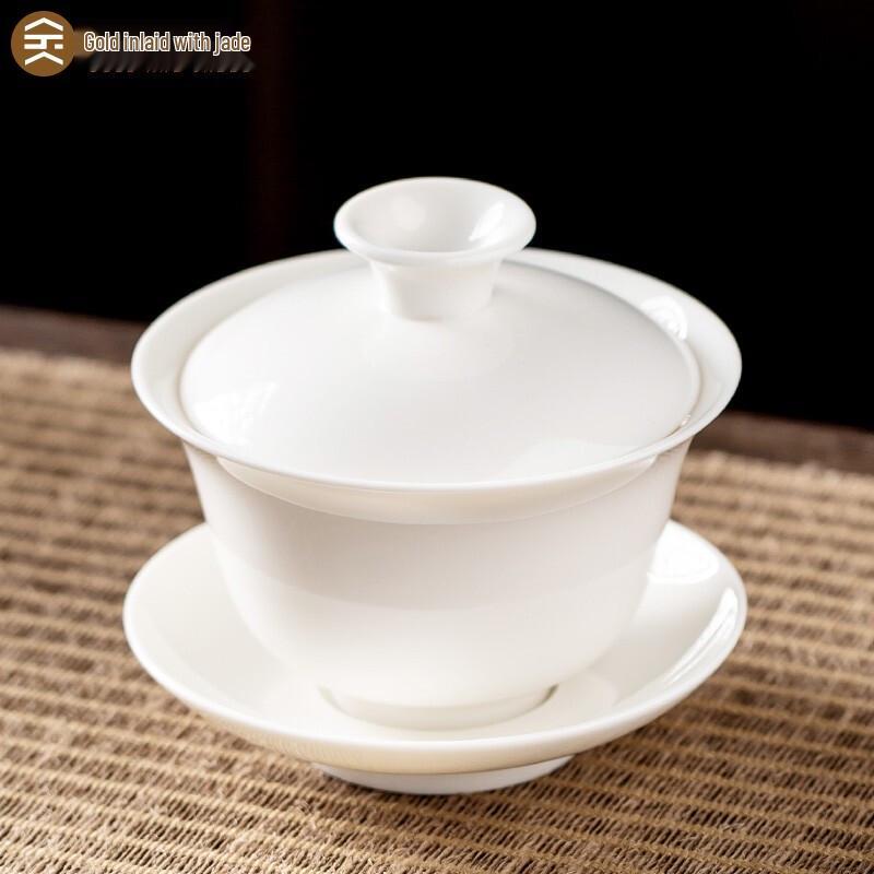 Gold-Inlaid Jade Style Porcelain Gaiwan