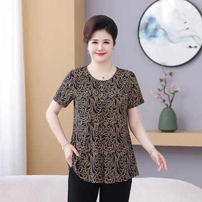 Mom's Short Sleeve Middle-aged and Elderly Summer New Style Plus Size T-shirt Oversized Top Loose Versatile Blouse