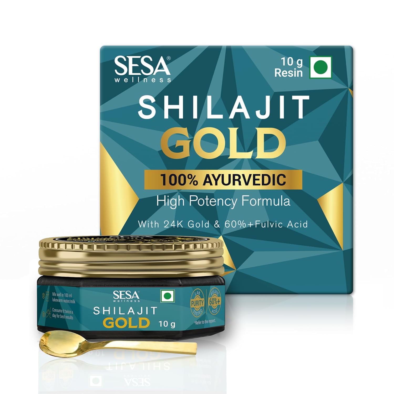 

Sesa Shilajit Gold Resin 10g With 24k Gold Leaf 60% Fulvic Acid For Stamina Muscle Recovery Immunity Support Men’s Ayurvedic Supplement