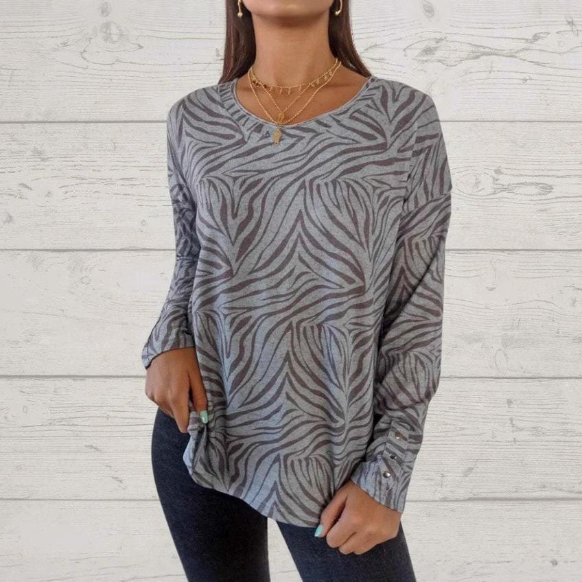 Spot 2025 European and American Autumn Women's Printed Crew Neck Long Sleeve Top