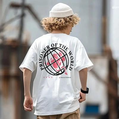 Prisoner Of The World Men Tops Short Sleeve Fashion Streetwear Pure Cotton Oversized T-shirts Summer Crew Neck Male Casual Tees