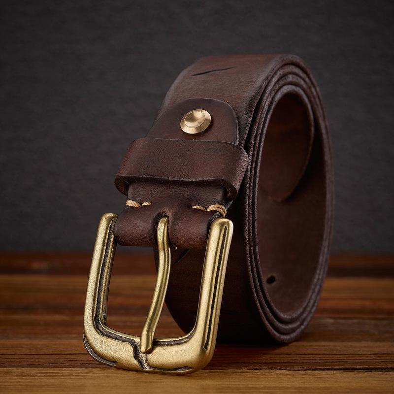 Men'S Handmade Genuine Leather First Layer Cowhide Belt Men'S Belt Casual Retro British Belt